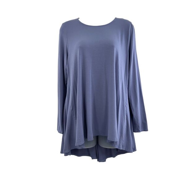 Eileen Fisher System Blouse Women's Size Large Blue Long Sleeve Relaxed Stretchy - Picture 7 of 10
